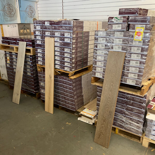 Home Decorators Laminate Wood Flooring Waterproof. Various styles. 16 sq ft per box. Price $32 per box. Sale $16 per box